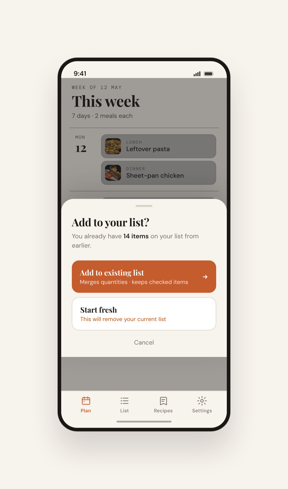 Build the list from the planner