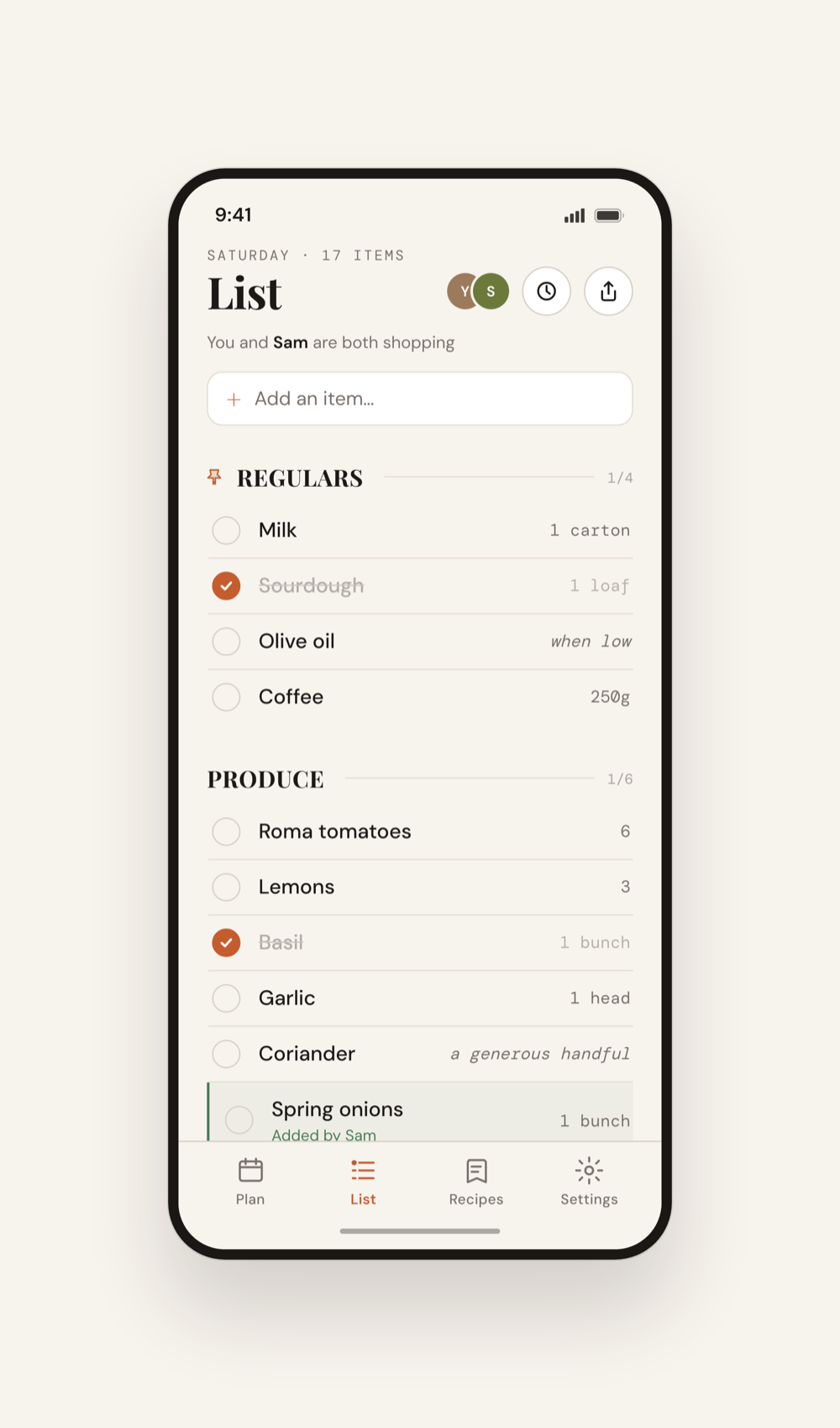 Pantry shared grocery list updating live