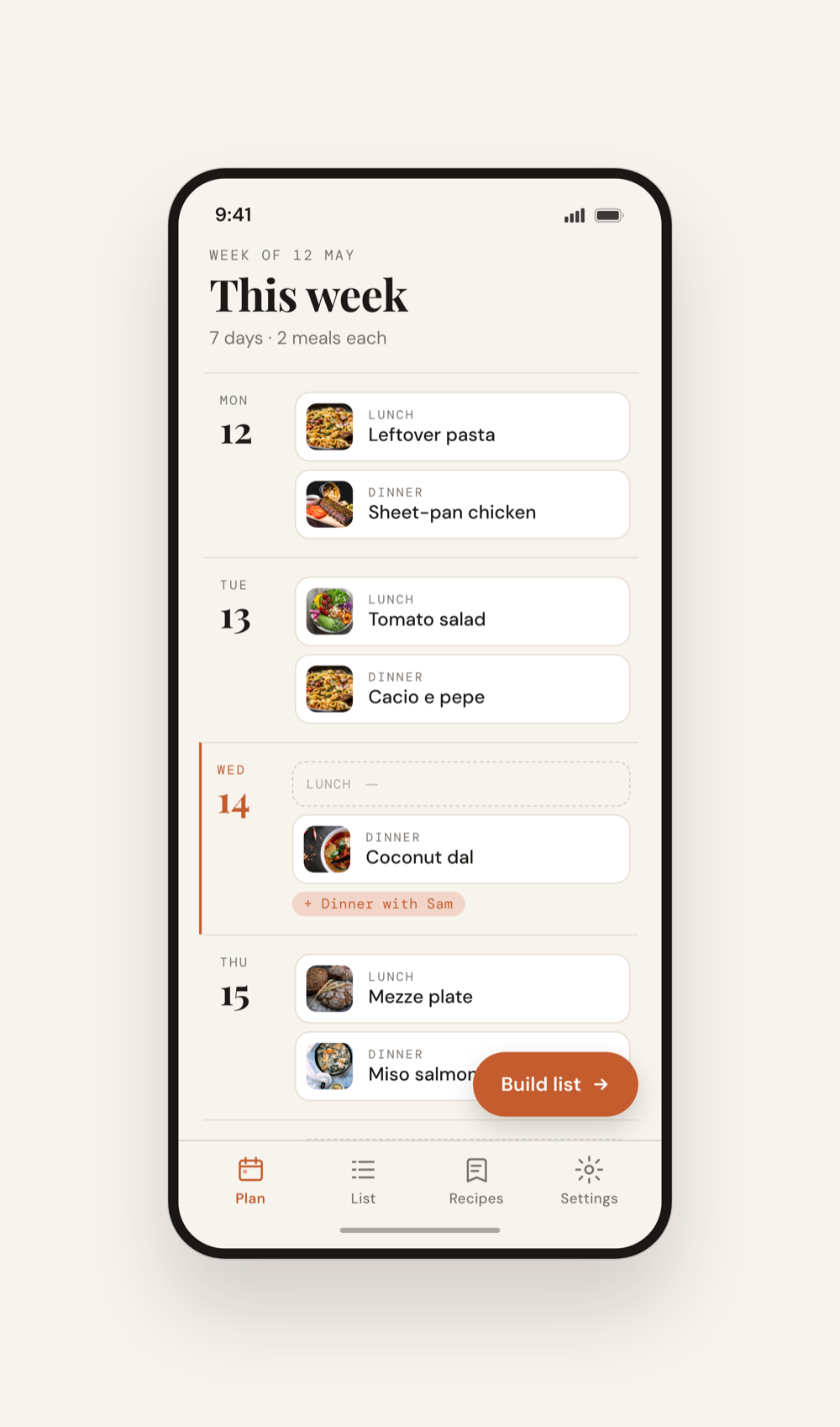 The weekly plan