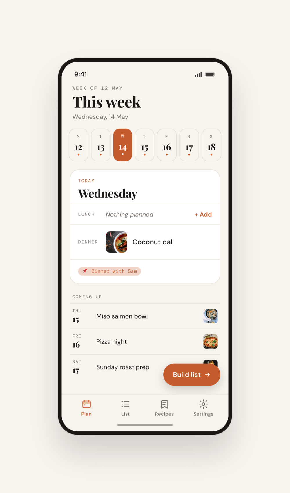 Pantry weekly planner showing the week's meals