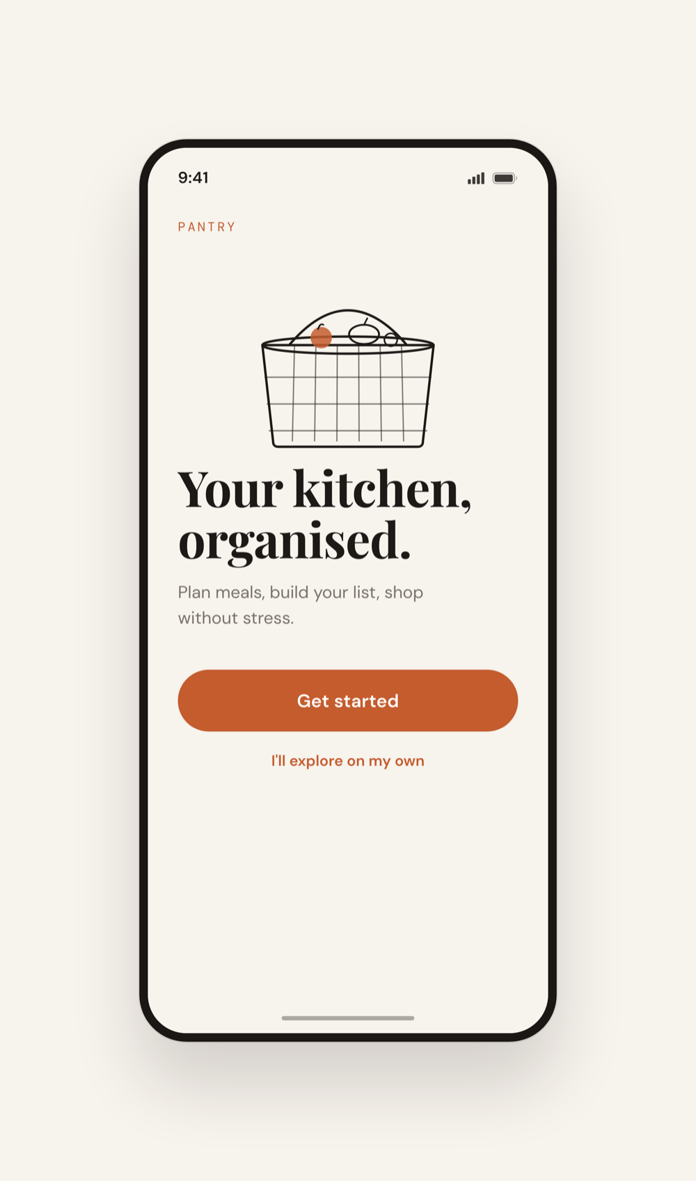 Pantry welcome screen